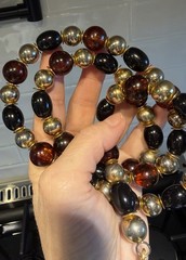 Vintage Yves Saint Laurent YSL Root Beer, Black & Gold Tone Bead Necklace 32”