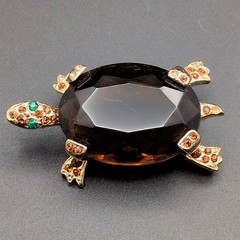 Brooch Pin Vintage DeNicola Turtle Tortoise Animal Reptile Brown Gold Tone READ