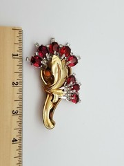 DESIGNER SIGNED/MARKED BARCLAY ART DECO FAUX RUBY/DIAMOND RHINESTONE PIN BROOCH!