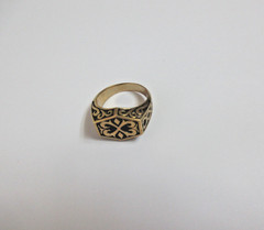 VTG PHOENIX ENGRAVING VIKING STYLE BRASS SIGNET RING – SZ 13