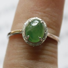 Size 6 Certified Natural (Grade A) Icy Green Jadeite JADE Diamond 18K Ring #R167