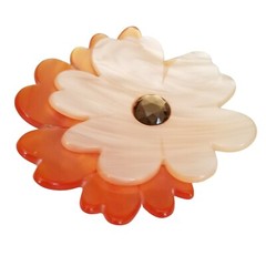 Pono Italian Acetate, Plastic Statement White, Peach Flower Brooch, Signed