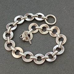 Vintage Sterling Silver Circle Link Bracelet Modernist Minimalist Toggle Round