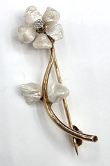Vintage American Natural Freshwater Pearl and Diamond Brooch 14K