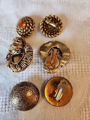 3 Pairs Of Vintage Gold Chunky Mid Century Clip Earrings #120