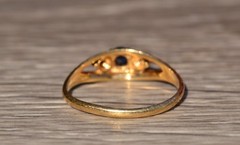 Vintage Style 14K Yellow Gold Finish Ring Lab Created Diamond & Blue Sapphire