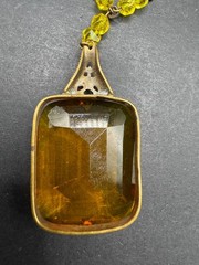 1930’s Art Deco Czech Glass Amber & Yellow Brass Filigree