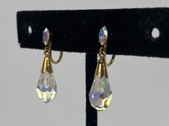 VTG 1/20 12K Gold Filled Screw Back Earrings Aurora Borealis Dangle JMS