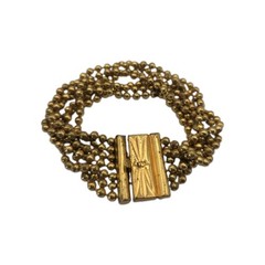 Vintage Art Deco Brass Multistrand BB Ball Bead Chain Bracelet 7″ 1930s Ornate