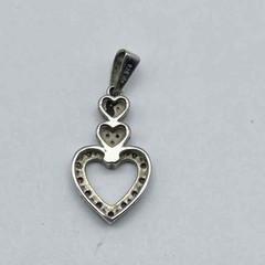 Vintage Sterling Silver 925 Melee Diamond Triple Heart Pendant 7/8″ 1.4g