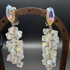 595. Vintage AB Crystal Lewis Segal Signed Clip On Earrings California