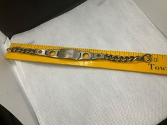 Vtg Curb Chain ID Bracelet MCM MADMEN Sterling Engraved “Tom” 8-1/2″ Patina 39+g