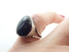 Vintage Black Onyx Sterling Silver Band Ring Sz 6