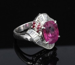 Rare 7.69ct GIA Pink Sapphire 1.02ct Diamond & Ruby Platinum Ring Size 7