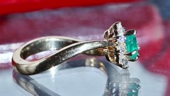 14k yellow gold 0.27ct natural diamond sz 4.5 ring emerald vintage treated 2.99g