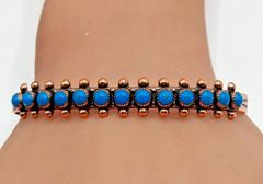 Vintage Wheeler Mfg. Copper Turquoise Cuff Bracelet 6 3/4″ 9.5mm Wide