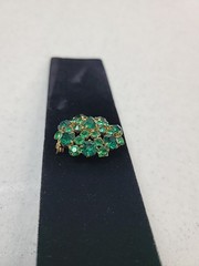 Vintage Gold Tone Green Emerald Faceted Glass Cluster Brooch Pin 1.5 Inches