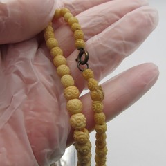 Vintage Hand Carved Celluloid Cream Tone Bead Necklace 26 in Long