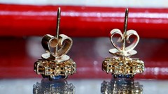 18k yellow gold earrings 1.2ct natural, treated sapphire dia stud 3.03gr N3713