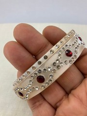Vintage Celluloid Rhinestone Bracelet Art Deco Cream Red Bangles Stackable Set