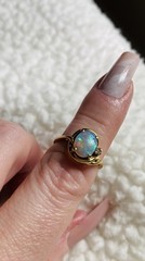 Vintage Oval Round Cabochon Opal 14KP Plump Gold Diamond Gem 3.18g Size 6.5 Ring