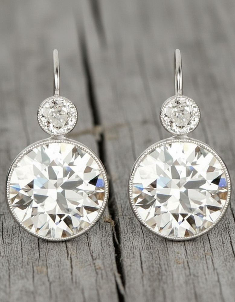 Old European Cut Moissanite Stone 925 Silver Art Deco Retro Drop Dangle Earrings
