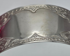 Vtg.Engraved Silver Tone Cuff Bracelet 6 in Floral Scroll Victorian Revival