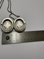 Vintage Locket Double Sided Silver Tone Necklace Large #004 Engraving