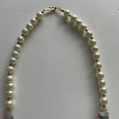 VTG Lee Sands Necklace Mother Of Pearl Inlay Flower Quartz Rose Green Beads