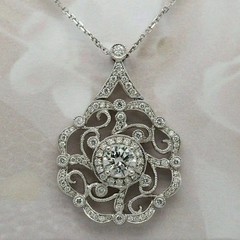 Art Deco Style Round Cut Lab Created Diamond14K White Gold FN Party Wear Pendant