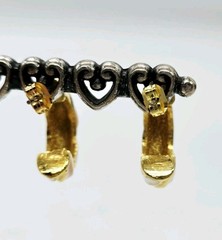 Peach Cream Enamel hoop Pierced Earring Gold tone Couture Vintage .75 in