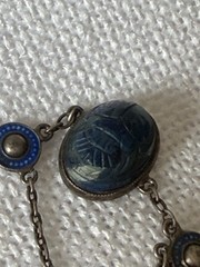 Art Deco Enamel Lapis Lazuli Glass Scarab Necklace Egyptian Revival Enamel Rare
