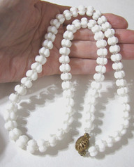 Vintage White Milk Glass Necklace Molded Cloud Bubble Beads Slide Clasp