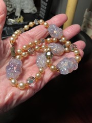 VINTAGE PEARL AND LAVENDER BEADS NECKLACE-21′ -EXCELLENT CONDITION