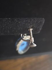✨ VTG Art Deco Blue Molded Glass Screwback Dangle Earrings Marcasite Style