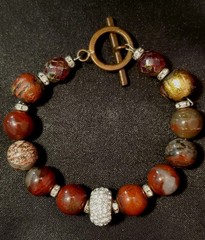 ESTATE Vintage Bracelet, Varied Jasper Beads, Pave’ Spacers, Copper & Gold Leaf
