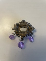 Faux Amethyst Cabochon Brooch with Hanging Amethyst Crystals Vintage