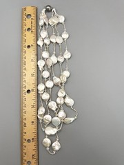 Vintage 3 Strand Freshwater Coin Pearl Necklace Clear Spacer Magnetic Clasp