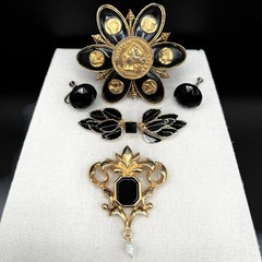 Vintage Brooch Lot Coro Coin Avon Filigree Sterling Enamel Earrings Black Gold
