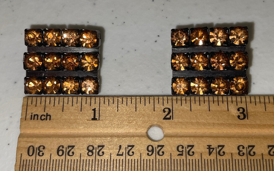 Vintage Copper Prong Set Gold Rhinestone Clip On Earrings JMS-8