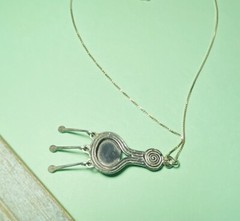 Vtg N/A? Tribal Obsidian Cab Dangle Paddle Pendant Sterling Silver Necklace-16″