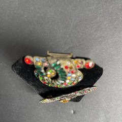 Vintage 1930s Art Deco Czech Rainbow Rhinestone Bar Brooch & Dress Clip Lot