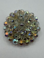 VINTAGE Iridescent Aurora Borealis Crystal Domed Round Cluster Brooch Pin
