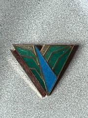 Vintage Lamond Montreal Signed Shades of Green & Blue Enamel & Goldtone Geometri