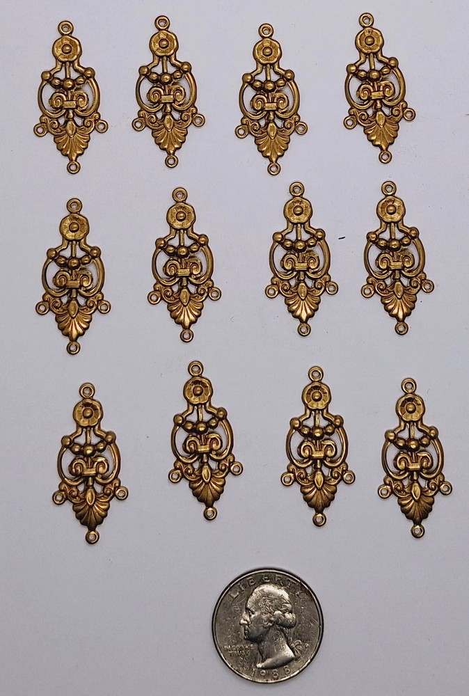 Closeout – 12pcs raw brass filigree drop with ring L696