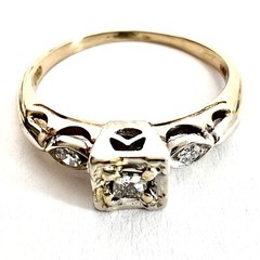 VTG Art Deco 14K Yellow & White Gold Diamond Wedding Engagement Ring Size 6.25