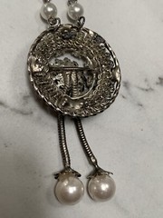 VINTAGE silver tone CRYSTAL AB rhinestone DROP NECKLACE chain SPARKLY Faux pearl