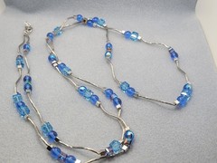 artisan-made blue bead necklaces, iridescent art glass and crystal elements 56in