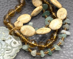 VTG Cookie Lee Asian Style Jade Gemstone Necklace 3 Strand Multistrand 16-19”