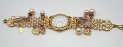 Vintage RARE Signed Kirks Folly Goldtone Blushing Heart Watch 1994 7.5″